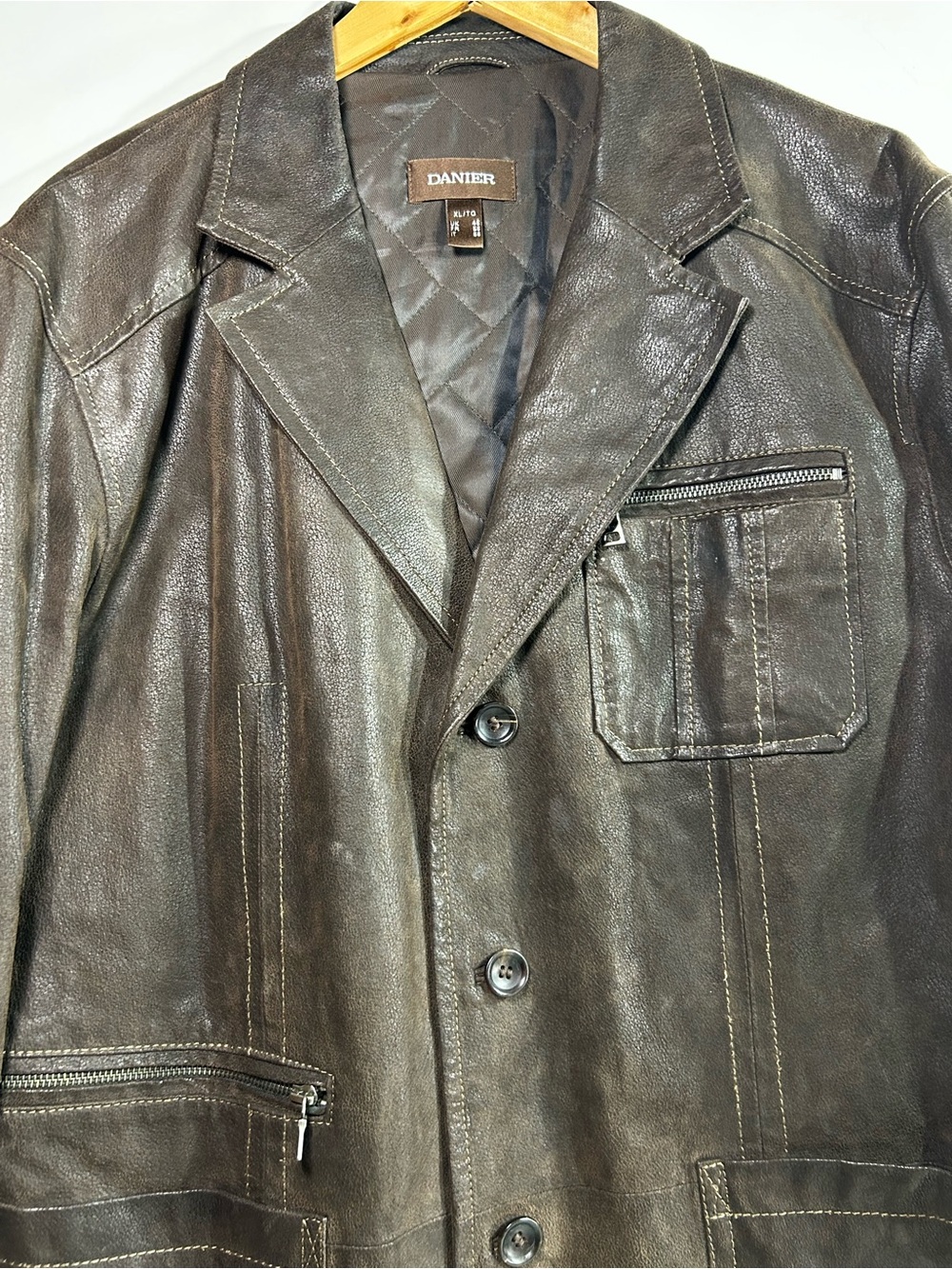 Danier Men's Dark Brown Leather Button-Front Blazer